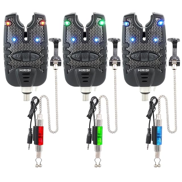 Hirisi Tackle bite alarm and swinger set with coloured LED lights