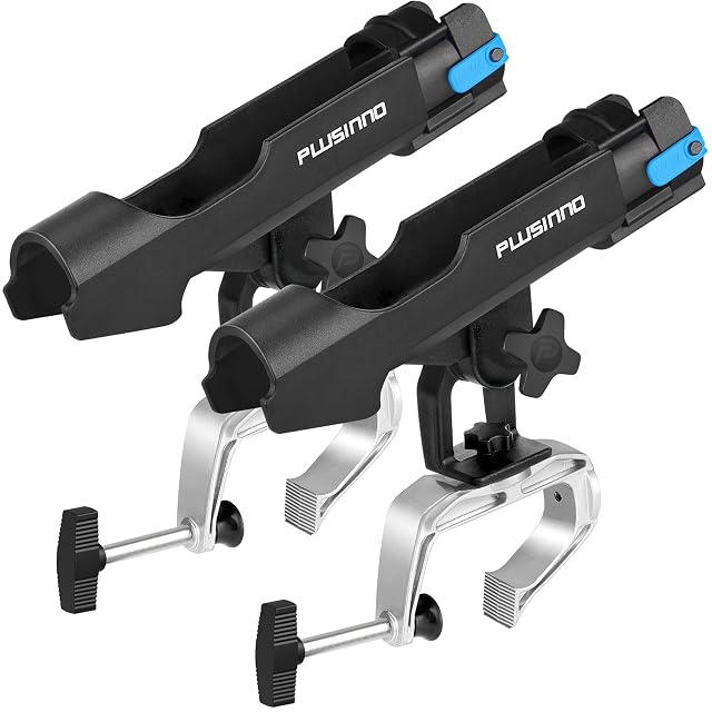 PLUSINNO folding boat rod holder with large clamp and 360 degree adjustment