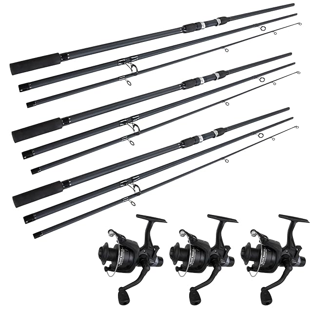 Angel Domäne carp starter set with three Black Phantom II rods and Helius Runner III reels