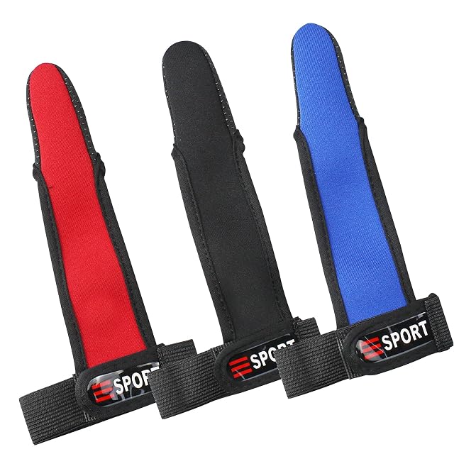 oupados three single-finger fishing gloves in red, black and blue