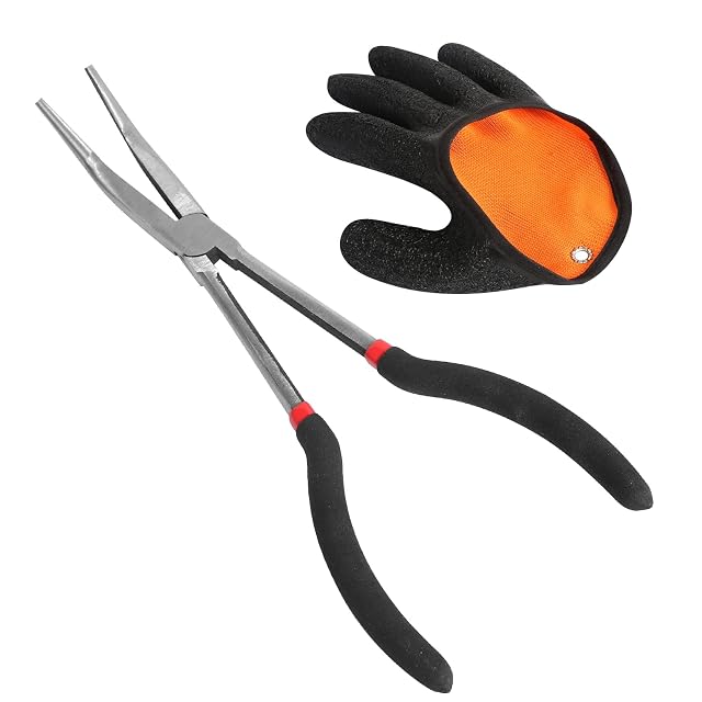 DELAESI 28 cm curved fishing pliers with right-hand glove