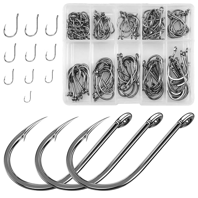 Jinlaili 100-piece eyed fishing hook set in ten sizes