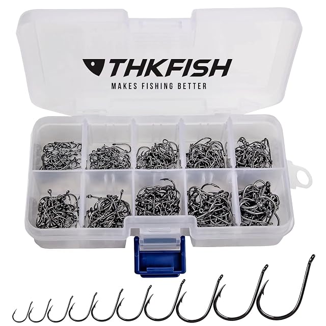 THKFISH 500-piece fishing hook set in ten sizes with compartment box