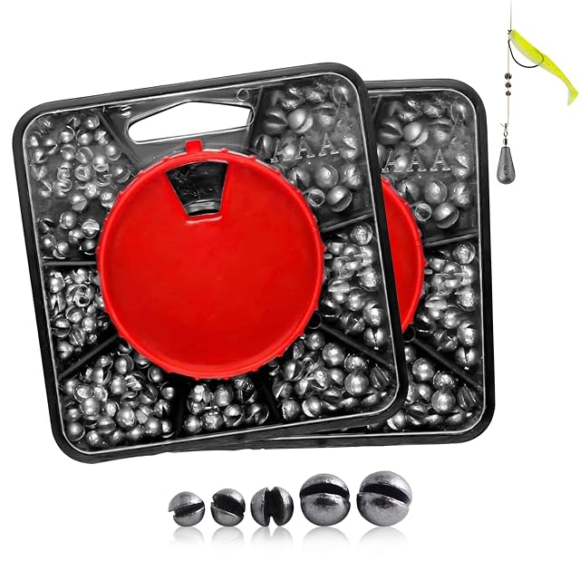 JAONLD split shot dispenser boxes with seven sizes of lead shot