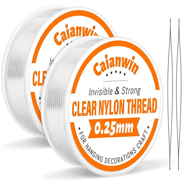 Caianwin two rolls of clear 0.25 mm nylon thread with beading needles