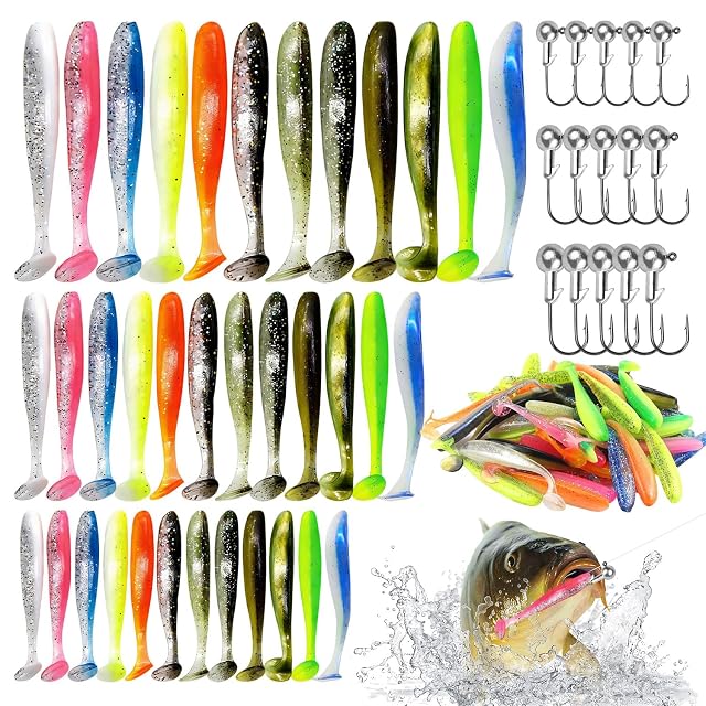 Hutglcfpy 87-piece soft lure set in three sizes with jig hooks