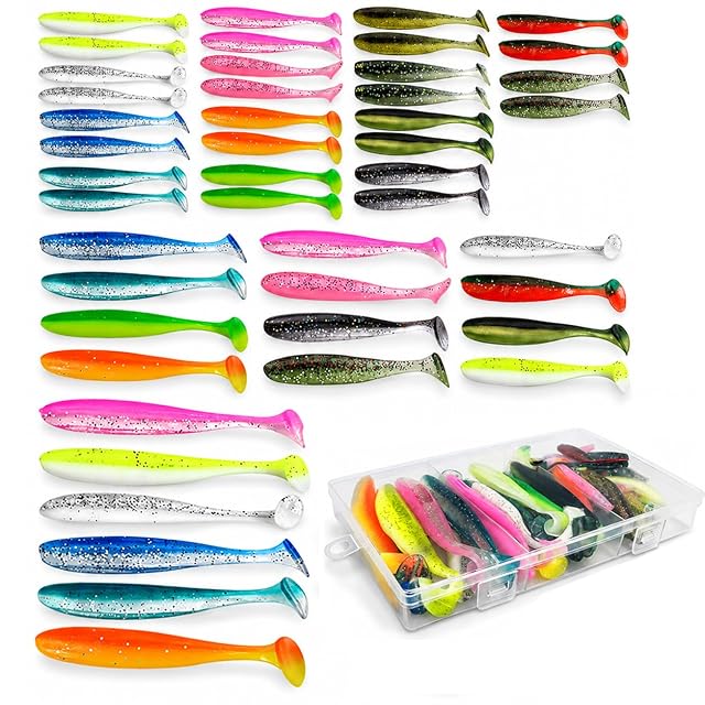 Lechengjia 46-piece soft shad set in three sizes with storage box