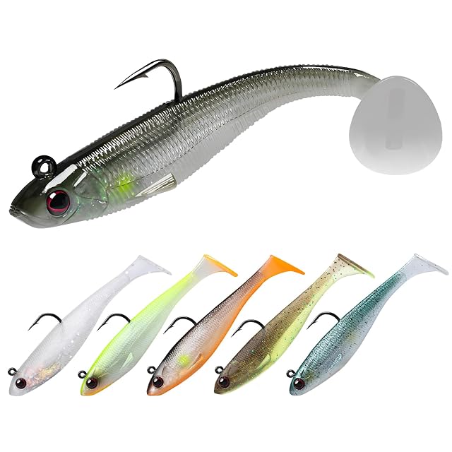 TRUSCEND 2.8 inch paddle tail soft lure set with jig heads