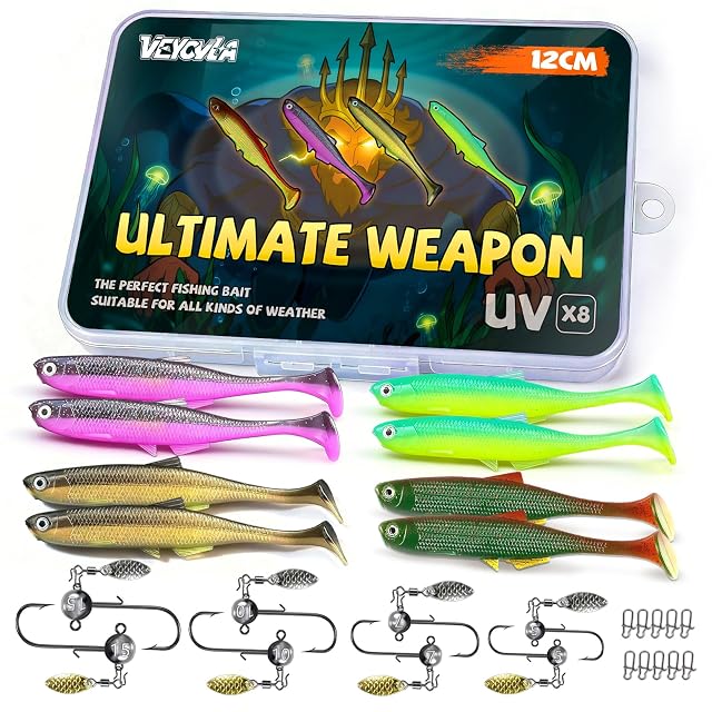 VEYCVLA 12 cm soft shad set with spinner blade jig heads and box