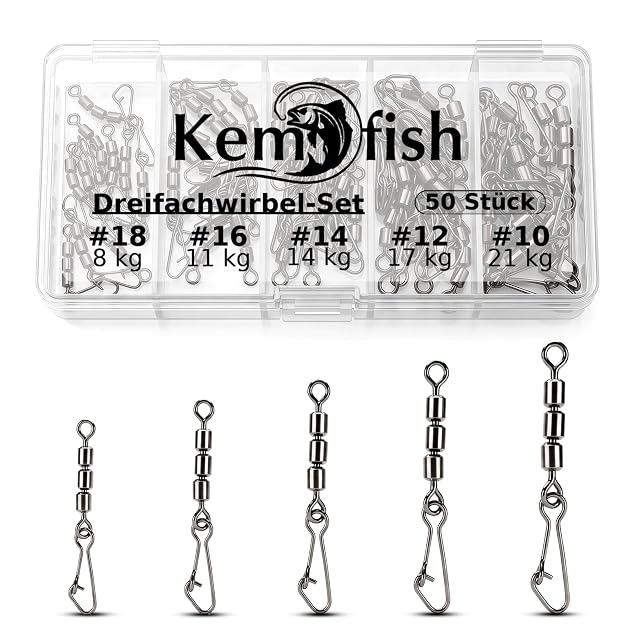 Kemfish 50-piece triple swivel set with snaps and box