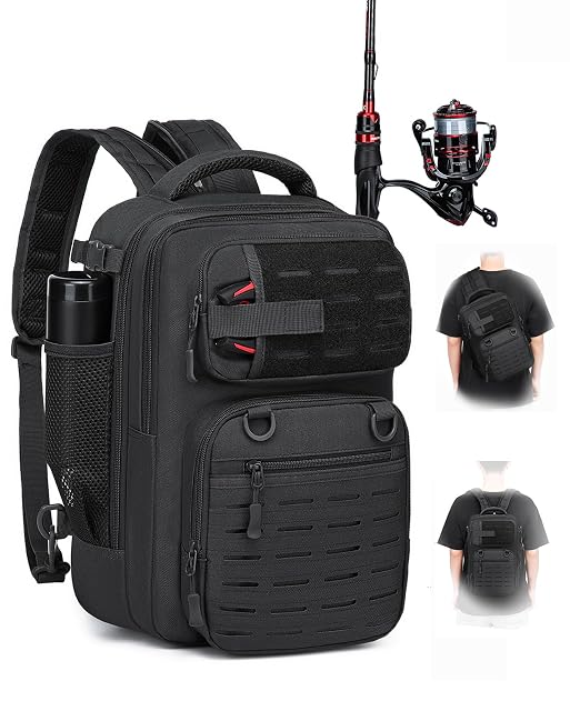 BlesMaller 25 litre fishing backpack with rod holder and MOLLE