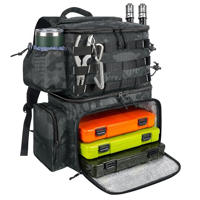 MATEIN waterproof fishing backpack with rod holders and cooler compartment