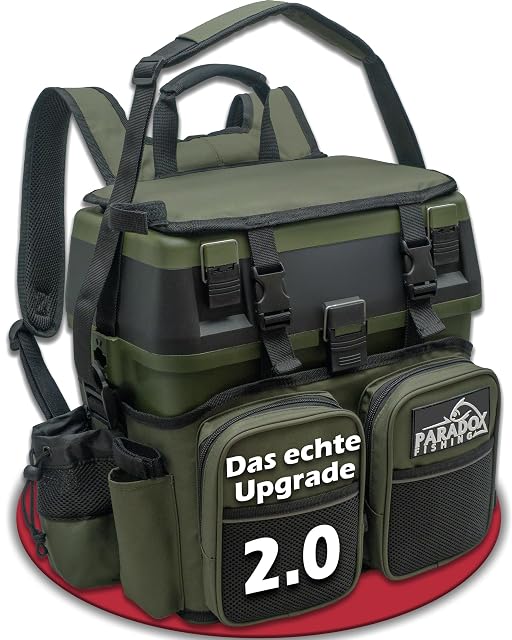 Paradox Fishing 3-in-1 seat box, backpack and tackle case in black and green