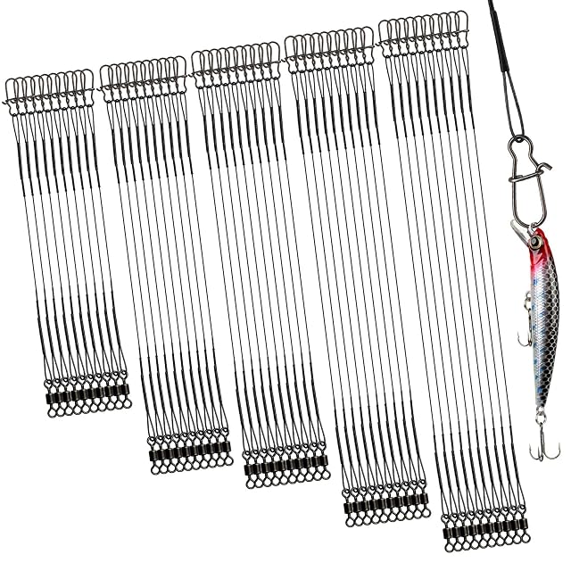 DONQL 50-piece black steel pike traces with swivels and snaps